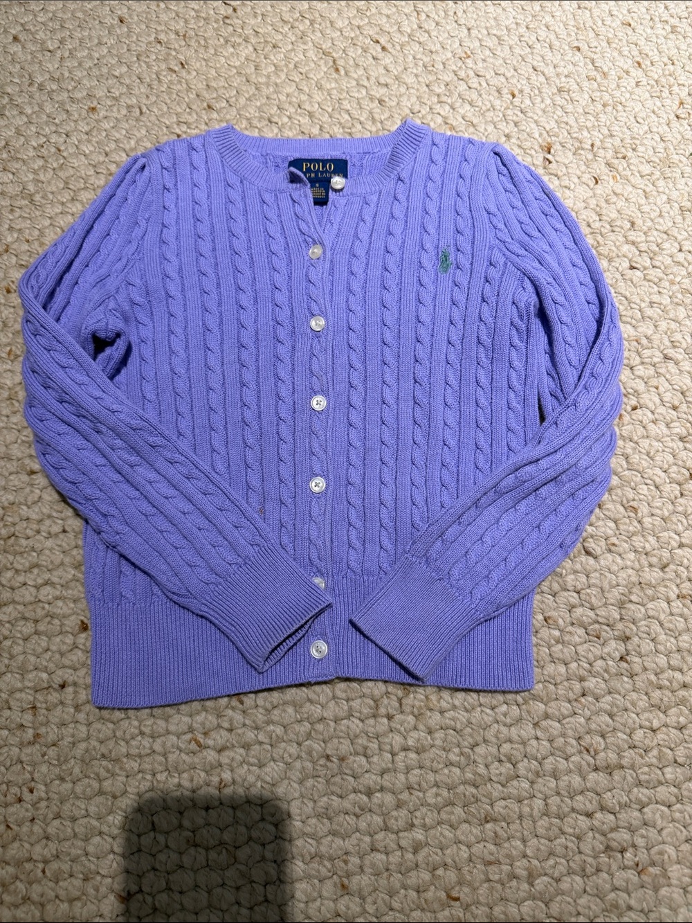 Like New Polo Ralph Lauren purple cardigan sweater, size 5.